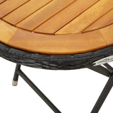 Tea Table Black 60 cm Poly Rattan and Solid Acacia Wood - Top-Down View