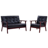Sofa Set 2 Piece Black Faux Leather - Front View