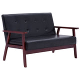 Sofa Set 2 Piece Black Faux Leather - Rear View