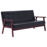 Sofa Set 2 Piece Black Faux Leather - Front View