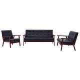 Sofa Set 3 Piece Black Faux Leather - Front View