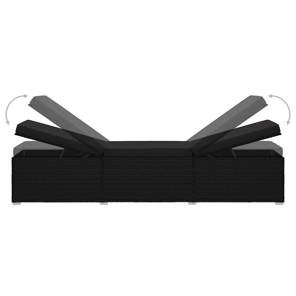 Sun Lounger with Cushion Poly Rattan Black