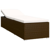 Sun Lounger with Cushion and Tea Table Poly Rattan Brown - Top-Down View