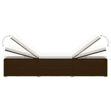 Sun Lounger with Cushion and Tea Table Poly Rattan Brown
