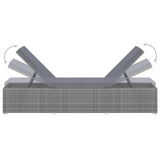 Sun Lounger with Cushion and Tea Table Poly Rattan Grey