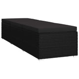 Sun Lounger with Cushion and Tea Table Poly Rattan Black - 45-Degree Angle