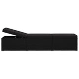 Sun Lounger with Cushion and Tea Table Poly Rattan Black - Rear View