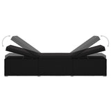 Sun Lounger with Cushion and Tea Table Poly Rattan Black - Close-Up Angle