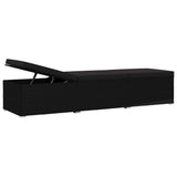 Sun Lounger with Cushion and Tea Table Poly Rattan Black - Low Angle