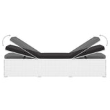 Sun Lounger with Cushion and Tea Table Poly Rattan White