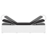 Sun Lounger with Cushion and Tea Table Poly Rattan White - Low Angle
