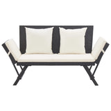 Garden Bench with Cushions 176 cm Black Poly Rattan - Front View