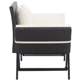 Garden Bench with Cushions 176 cm Black Poly Rattan - Side View