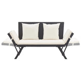 Garden Bench with Cushions 176 cm Black Poly Rattan - 45-Degree Angle