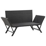 Garden Bench with Cushions 176 cm Black Poly Rattan - Rear View
