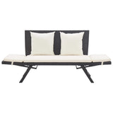 Garden Bench with Cushions 176 cm Black Poly Rattan - Close-Up Angle
