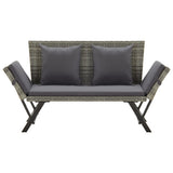 Garden Bench with Cushions 176 cm Grey Poly Rattan