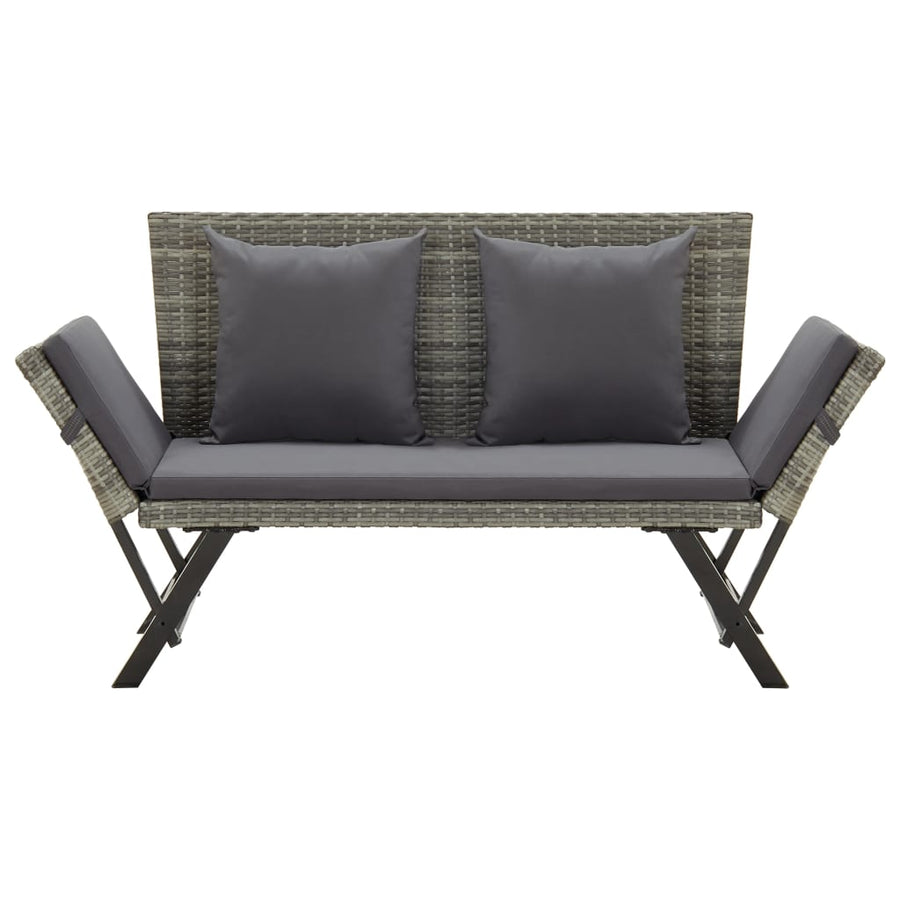 Garden Bench with Cushions 176 cm Grey Poly Rattan