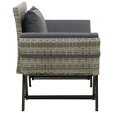 Garden Bench with Cushions 176 cm Grey Poly Rattan - Side View