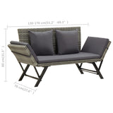 Garden Bench with Cushions 176 cm Grey Poly Rattan - Extra Image