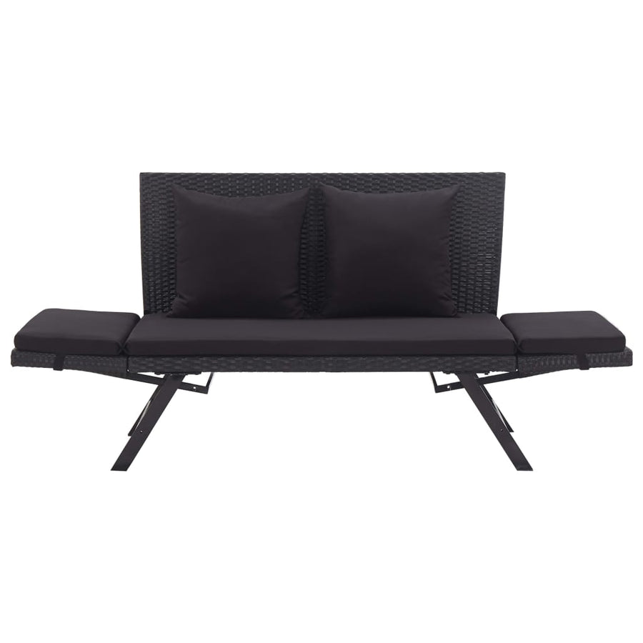 Garden Bench with Cushions 176 cm Black Poly Rattan