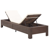 Sunbed with Cushion Brown Poly Rattan - 45-Degree Angle