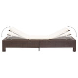 Sunbed with Cushion Brown Poly Rattan