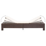 Sunbed with Cushion Brown Poly Rattan - Rear View