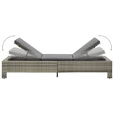 Sunbed with Cushion Grey Poly Rattan - Rear View