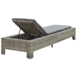 Sunbed with Cushion Grey Poly Rattan - Close-Up Angle