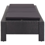 Sunbed with Cushion Black Poly Rattan - Side View