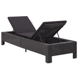 Sunbed with Cushion Black Poly Rattan - 45-Degree Angle