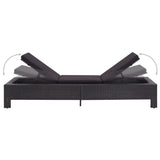 Sunbed with Cushion Black Poly Rattan - Rear View