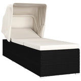 Sun Lounger with Canopy and Cushion Poly Rattan Cream White