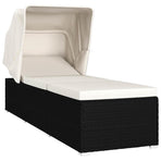Sun Lounger with Canopy and Cushion Poly Rattan Cream White