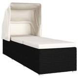 Sun Lounger with Canopy and Cushion Poly Rattan Cream White - Side View