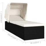 Sun Lounger with Canopy and Cushion Poly Rattan Cream White - Extra Image