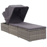 Sun Lounger with Canopy and Cushion Poly Rattan Grey - Front View