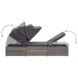 Sun Lounger with Canopy and Cushion Poly Rattan Grey - Rear View