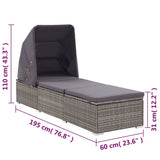 Sun Lounger with Canopy and Cushion Poly Rattan Grey - Extra Image