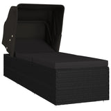 Sun Lounger with Canopy and Cushion Poly Rattan Black - Front View