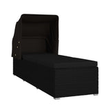Sun Lounger with Canopy and Cushion Poly Rattan Black - Side View