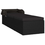 Sun Lounger with Canopy and Cushion Poly Rattan Black - Close-Up Angle