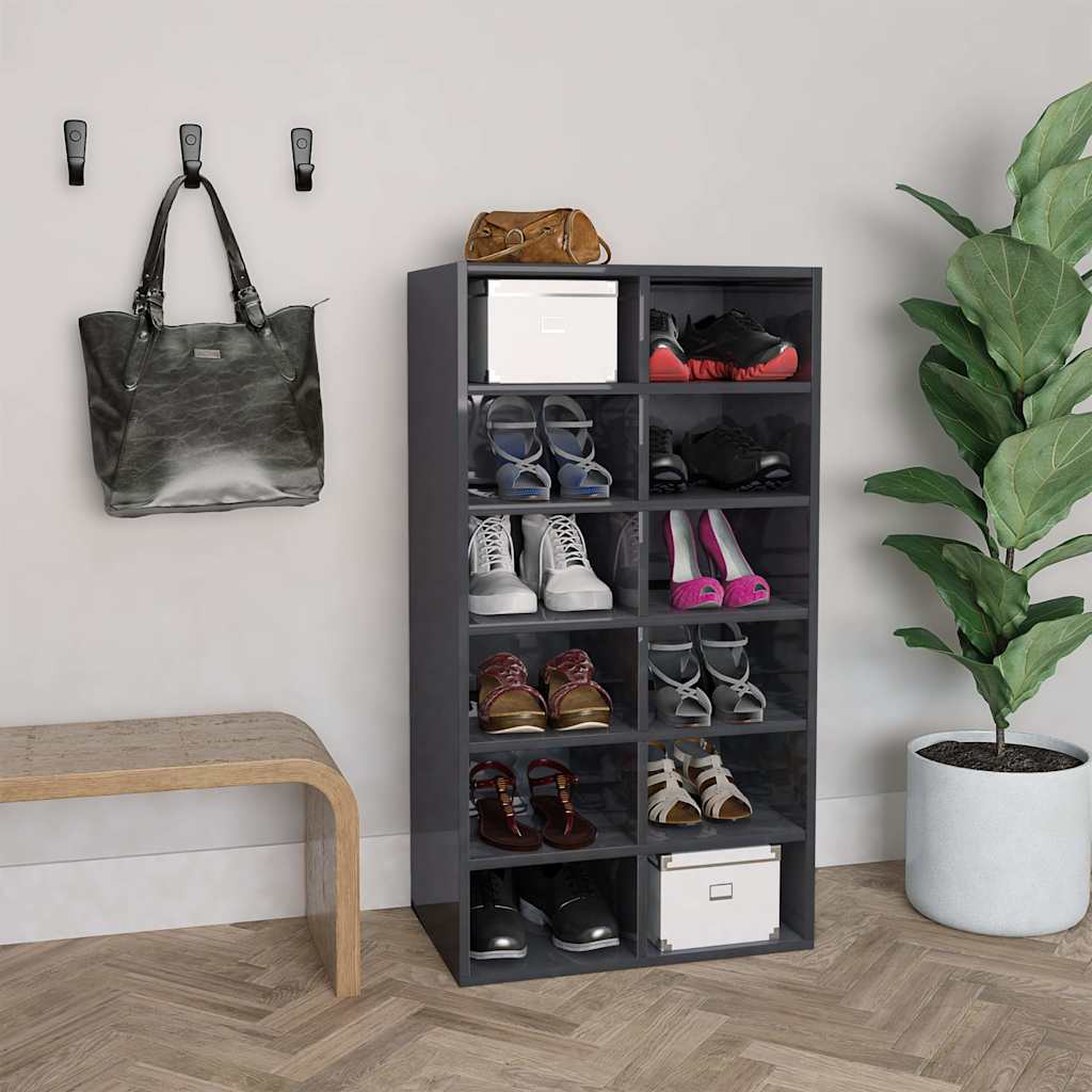 Shoe Rack High Gloss Grey 54x34x100.5 cm Engineered Wood