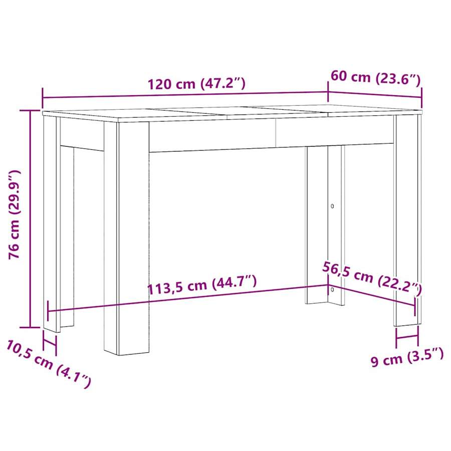 Dining Table White 120x60x76 cm Engineered Wood