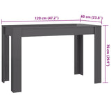 Dining Table High Gloss Grey 120x60x76 cm Engineered Wood - Rear View