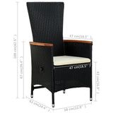 Outdoor Chairs 2 pcs with Cushions Poly Rattan Black - Rear View