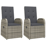 Reclining Garden Chairs 2 pcs with Cushions Poly Rattan Grey - Front View