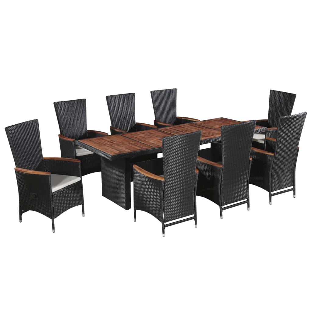 9 Piece Outdoor Dining Set with Cushions Poly Rattan Black