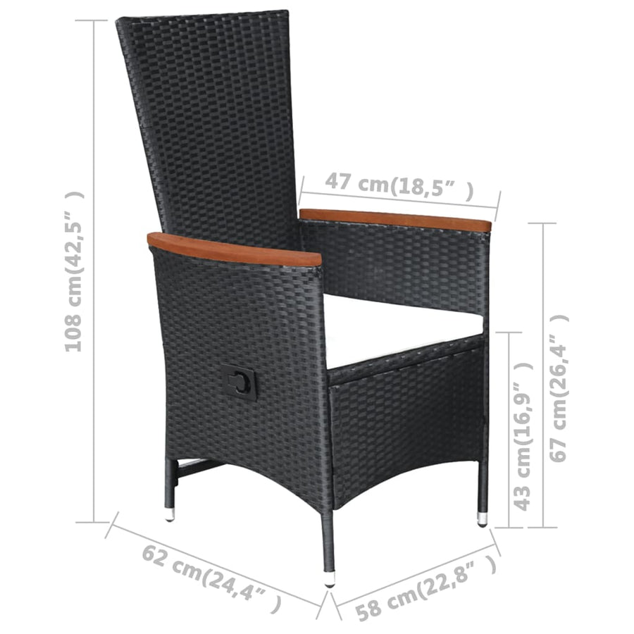 9 Piece Outdoor Dining Set with Cushions Poly Rattan Black